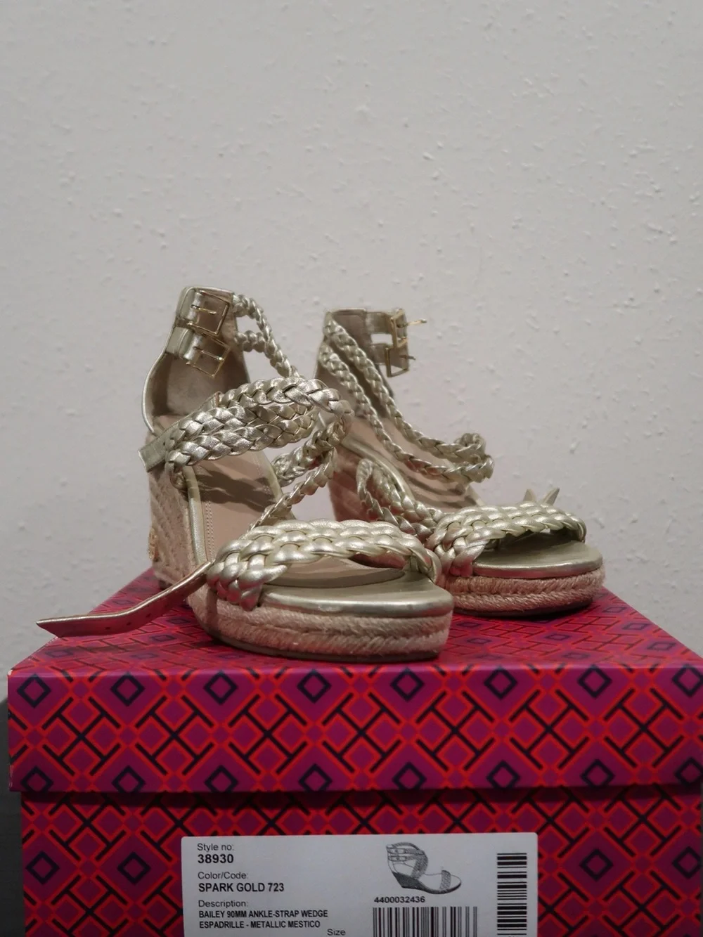 Tory Burch Metallic Gold Braided Espadrille Wedges